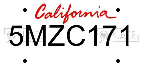 5MZC171 California License Plate