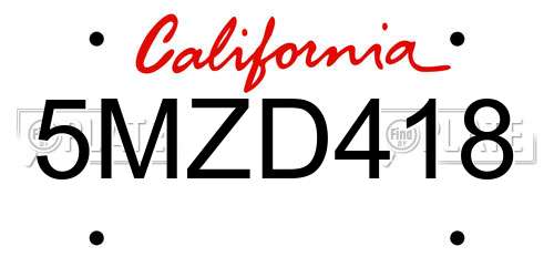 5MZD418 California License Plate