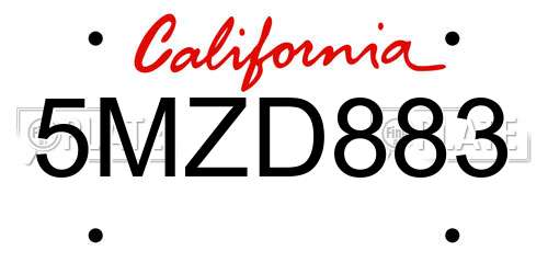 5MZD883 California License Plate