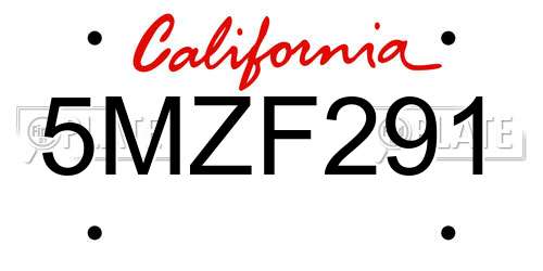 5MZF291 California License Plate