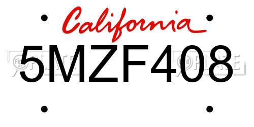 5MZF408 California License Plate