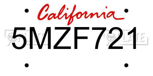 5MZF721 California License Plate
