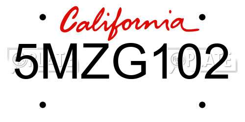 5MZG102 California License Plate