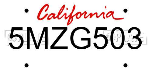 5MZG503 California License Plate