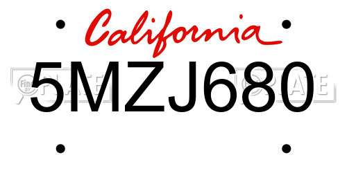 5MZJ680 California License Plate