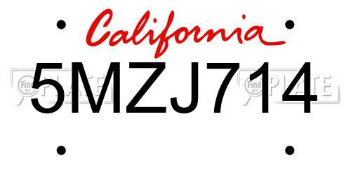 5MZJ714 California License Plate