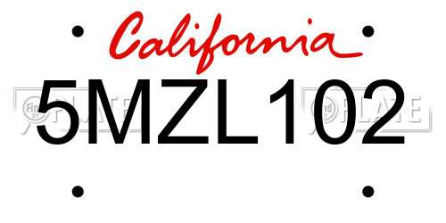 5MZL102 California License Plate