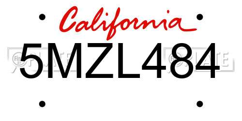 5MZL484 California License Plate