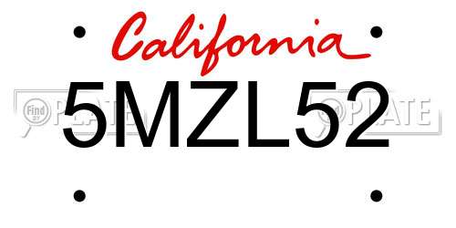 5MZL52 California License Plate