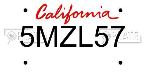 5MZL57 California License Plate