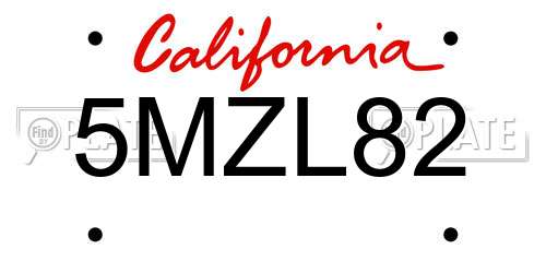 5MZL82 California License Plate