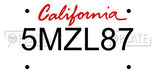 5MZL87 California License Plate