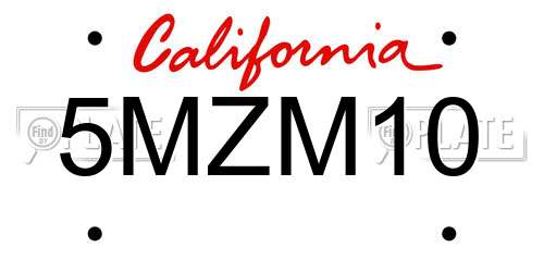 5MZM10 California License Plate