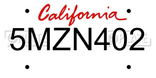 5MZN402 California License Plate