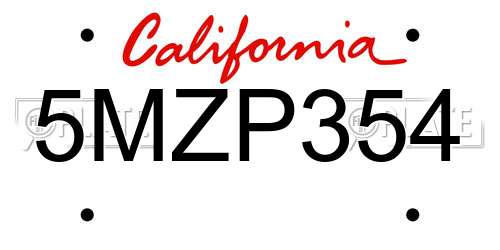 5MZP354 California License Plate