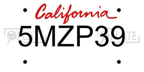 5MZP39 California License Plate