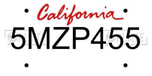 5MZP455 California License Plate