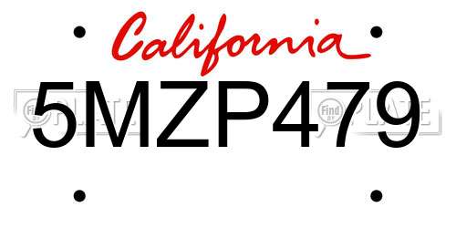 5MZP479 California License Plate