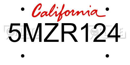 5MZR124 California License Plate