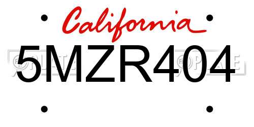 5MZR404 California License Plate