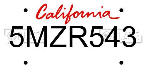 5MZR543 California License Plate
