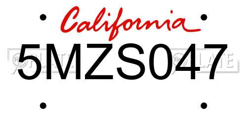 5MZS047 California License Plate