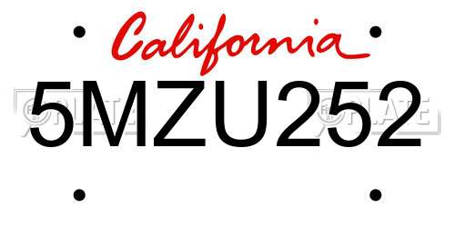 5MZU252 California License Plate