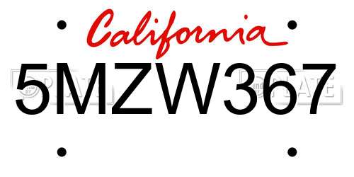 5MZW367 California License Plate