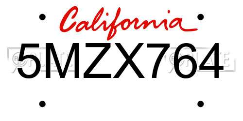 5MZX764 California License Plate