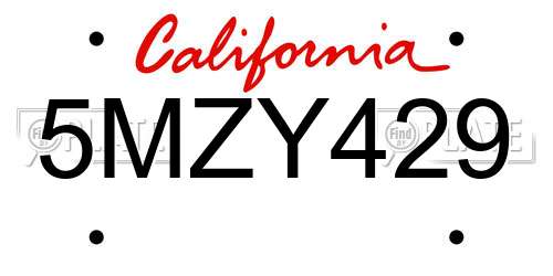 5MZY429 California License Plate