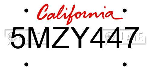 5MZY447 California License Plate