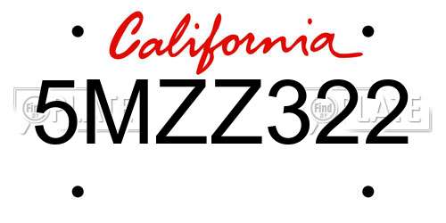 5MZZ322 California License Plate