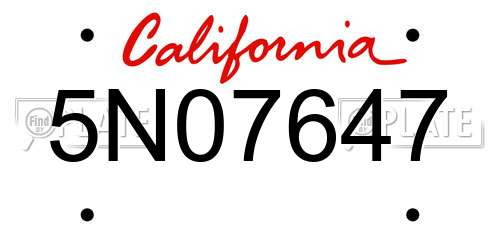 5N07647 California License Plate