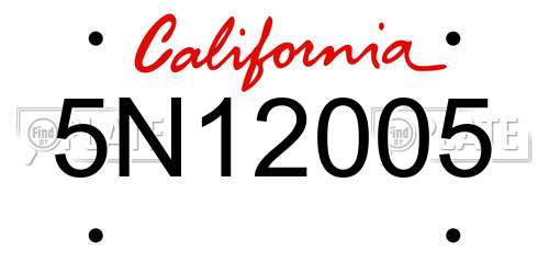 5N12005 California License Plate