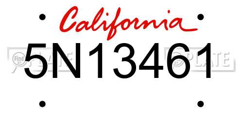 5N13461 California License Plate