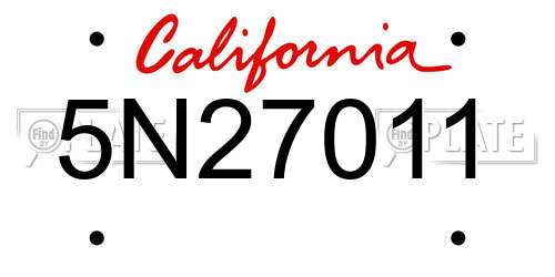 5N27011 California License Plate