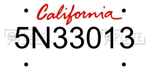 5N33013 California License Plate