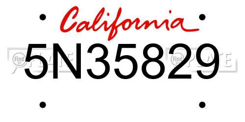 5N35829 California License Plate