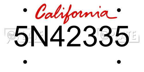 5N42335 California License Plate