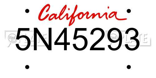 5N45293 California License Plate