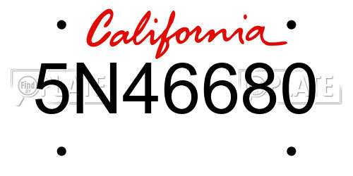 5N46680 California License Plate