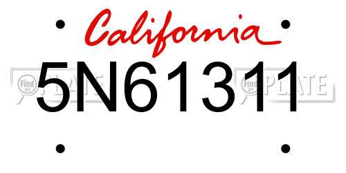 5N61311 California License Plate