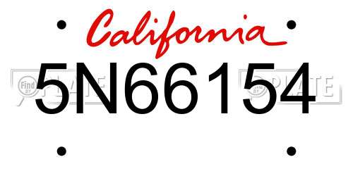 5N66154 California License Plate