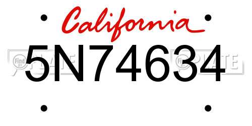 5N74634 California License Plate