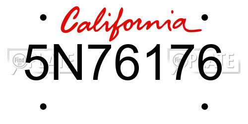 5N76176 California License Plate