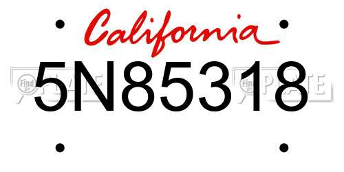 5N85318 California License Plate