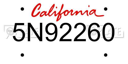 5N92260 California License Plate