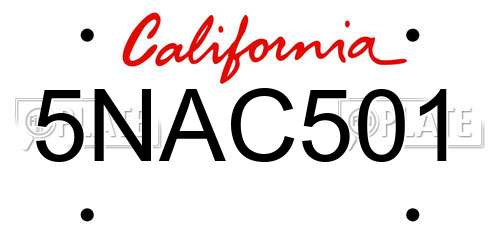 5NAC501 California License Plate