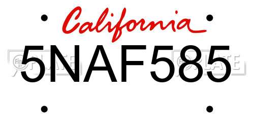 5NAF585 California License Plate