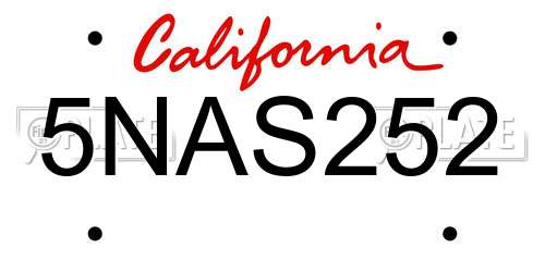 5NAS252 California License Plate